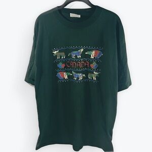 Quality Goods Canada T Shirt Tribal Print Forest Green Made in Canada XL‎